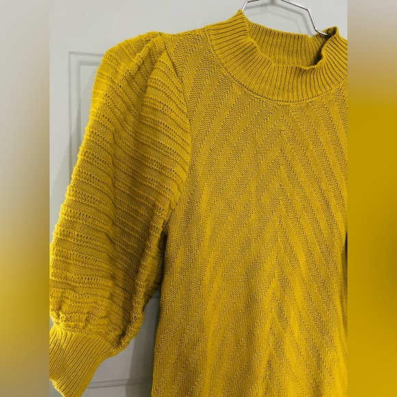 HAPPY NATURE BRAND MUSTARD PUFF SLEEVE SWEATER DRESS SIZE SMALL - Picture 7 of 11